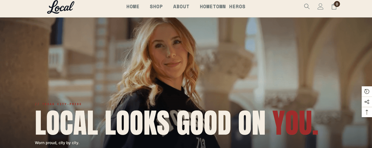 A Brand Named Local homepage with a video hero and the headline Local looks good on you