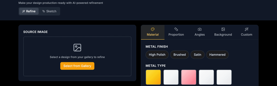 Burnish Pro studio workspace for AI-powered design refinement