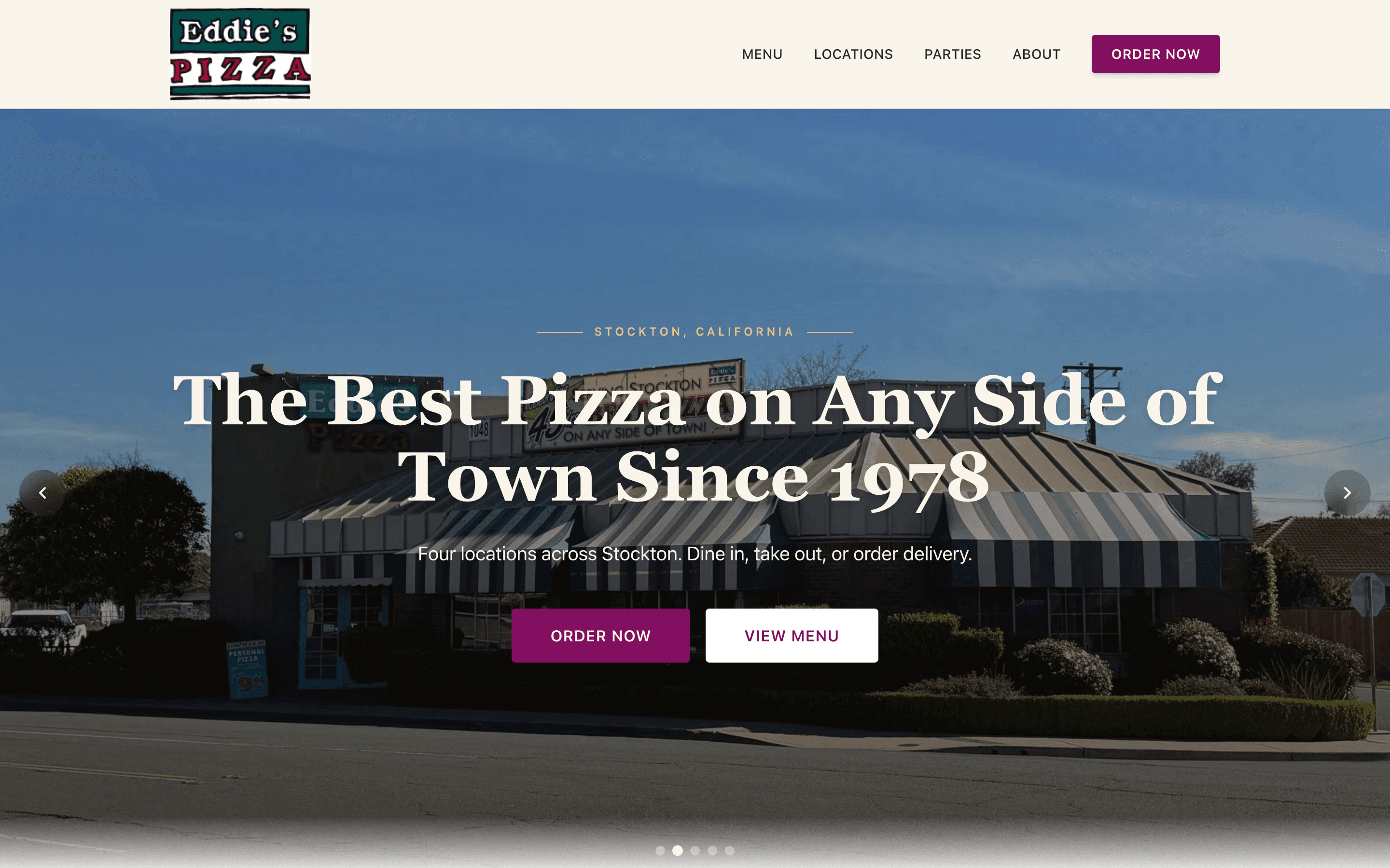 Eddie's Pizza website homepage