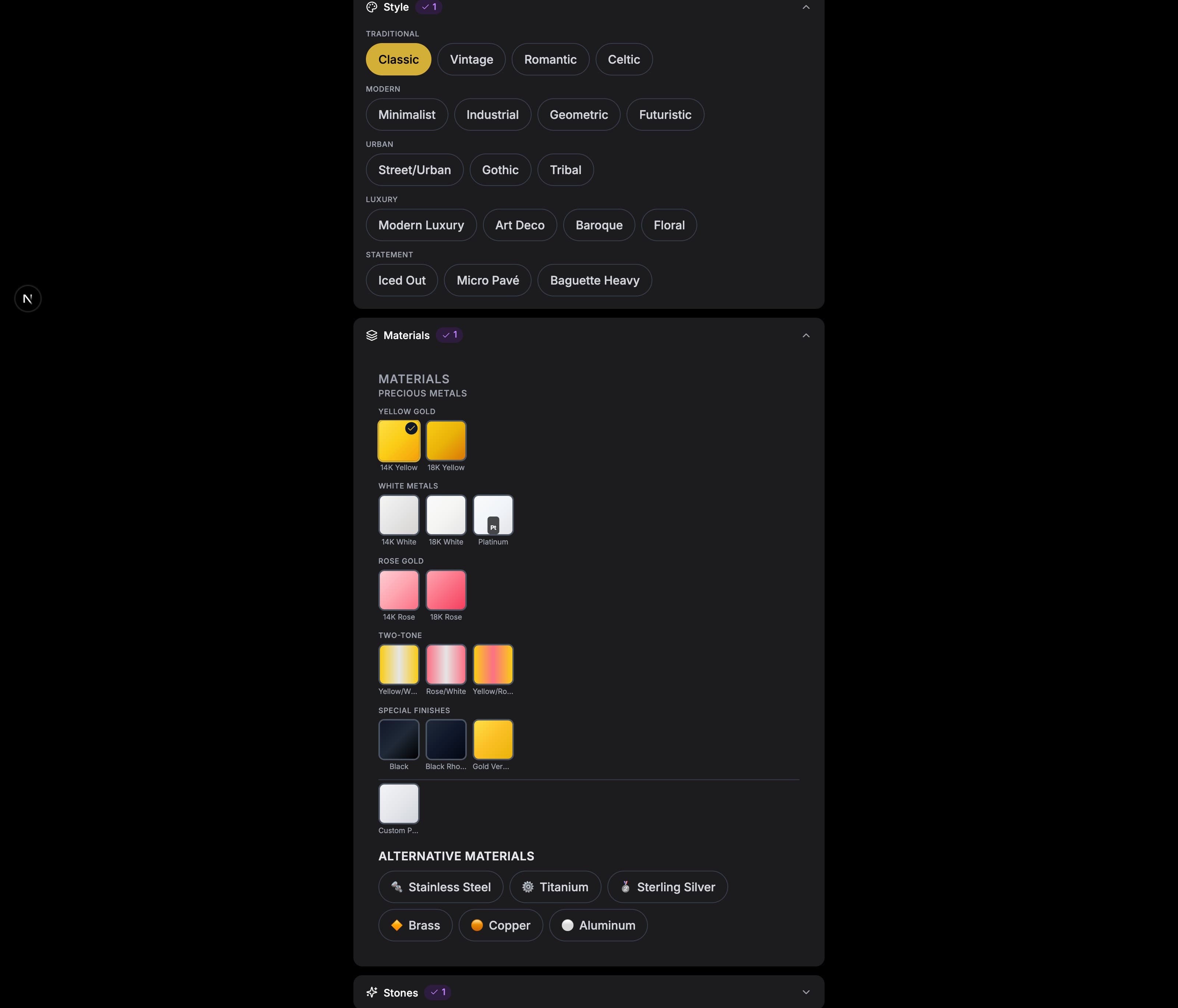 Burnish Pro AI jewelry design generation interface